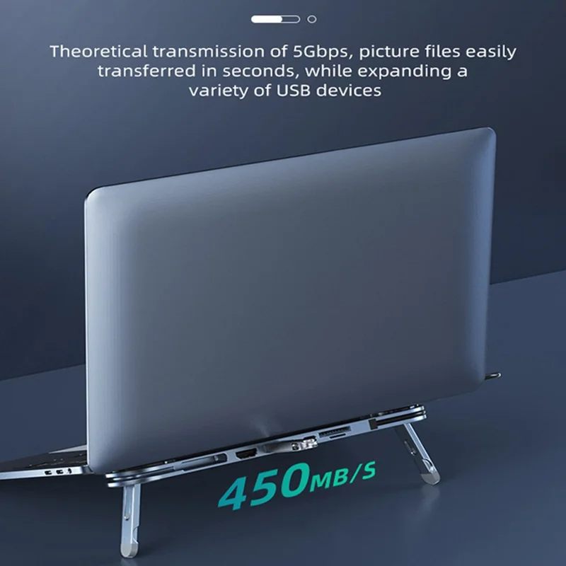 TC66 6-in-1 Laptop Stand Docking Station USB-C Hub Fast Charging Laptop Riser Folding Tablet Bracket for MacBook Pro - Silver