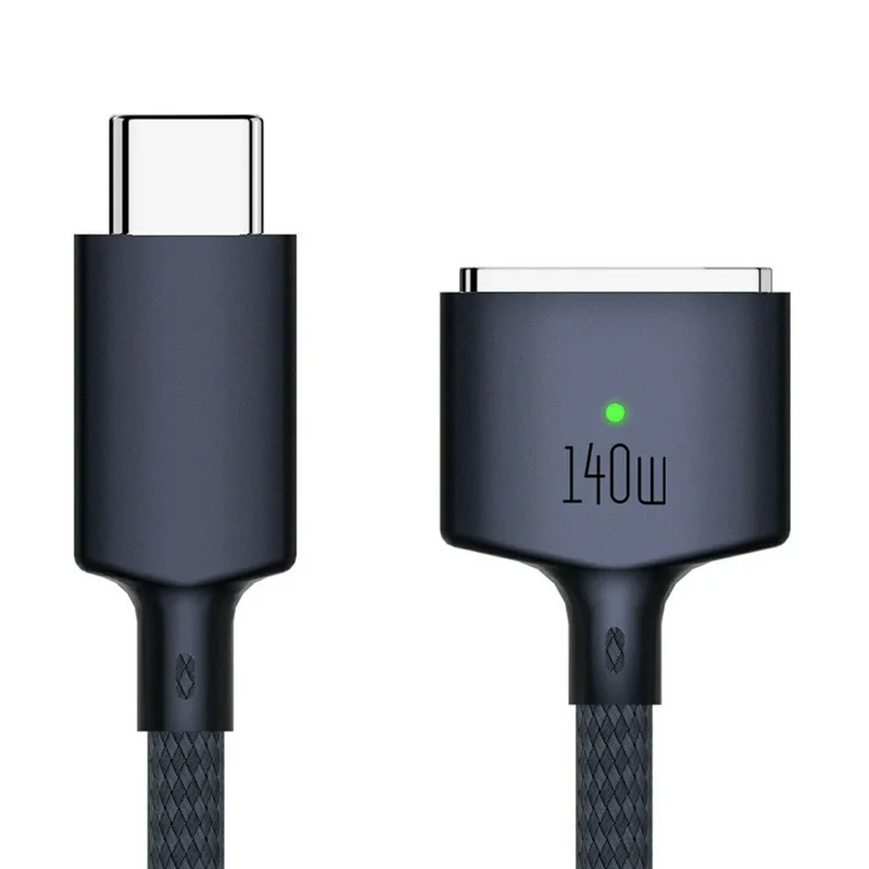 D039 2m USB-C to Compatible with MagSafe 3 Nylon Braided 140W PD Fast Charging Cable for MacBook Pro 16 Inch - Midnight Blue