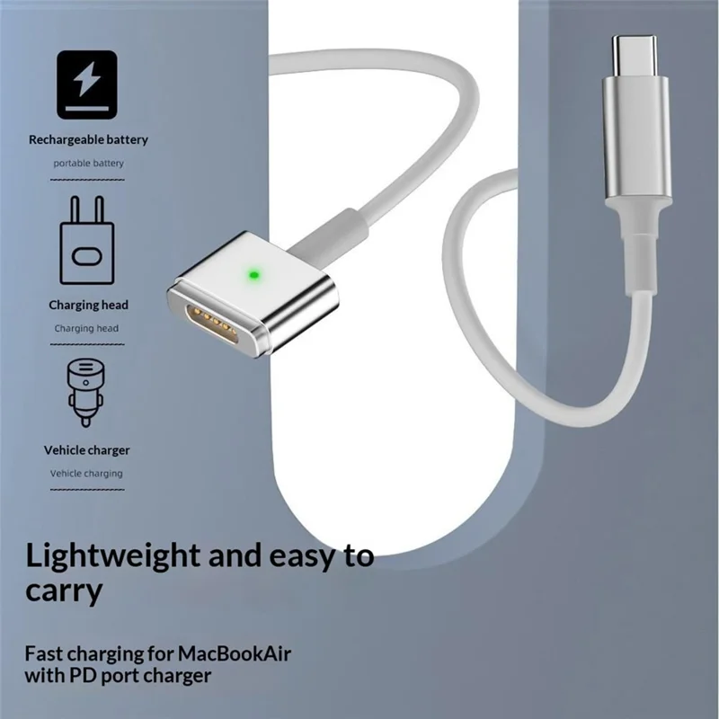 D036 1.8m USB-C Male to Compatible with MagSafe 2 Charging Cable 100W PD Fast Charging Cord for MacBook Air  /  Pro 2012-2016 - White  /  Silver
