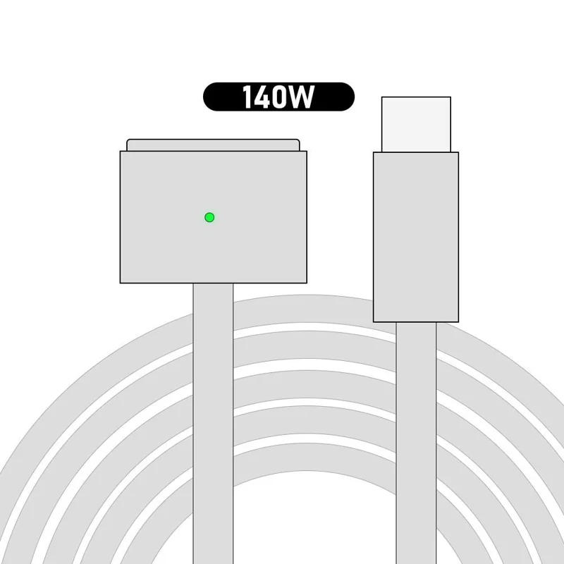 D038 2m USB-C to Compatible with MagSafe 3 Charging Cable 140W PD Fast Charging Cord for MacBook Pro 14  /  16 Inch  /  Air M2  /  M3 - Silver