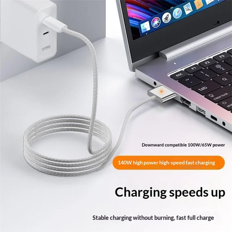 D038 2m USB-C to Compatible with MagSafe 3 Charging Cable 140W PD Fast Charging Cord for MacBook Pro 14  /  16 Inch  /  Air M2  /  M3 - Silver