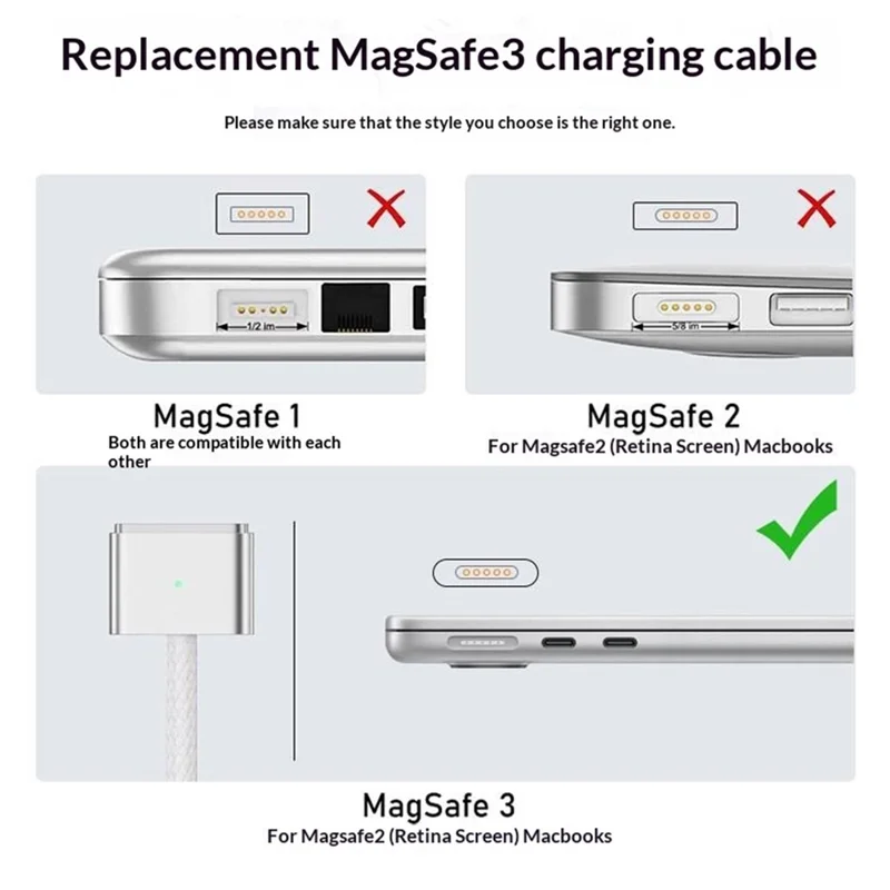 D038 2m USB-C to Compatible with MagSafe 3 Charging Cable 140W PD Fast Charging Cord for MacBook Pro 14  /  16 Inch  /  Air M2  /  M3 - Silver