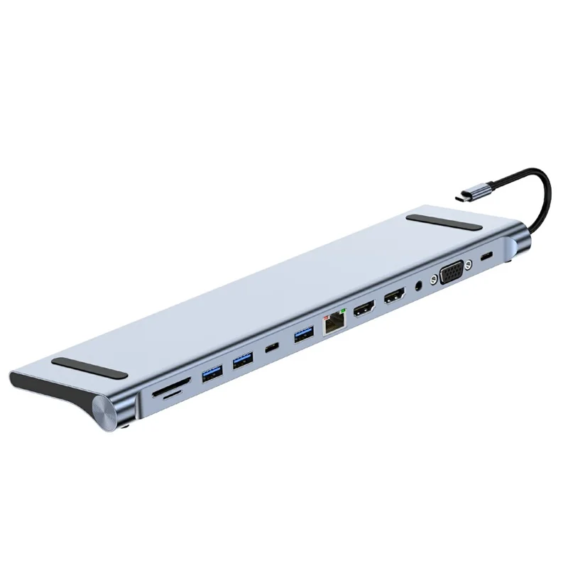2003U2 Station d'accueil 12-en-1 Type-C, double HD 4K, hub à affichage multiple, design en forme de support pour ordinateur portable - Gris