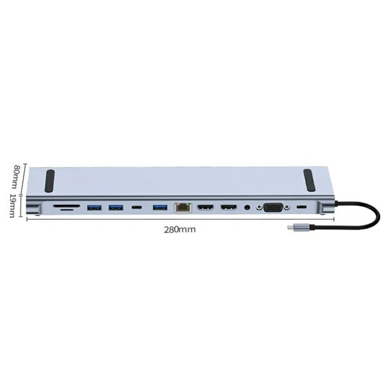 2003U2 Station d'accueil 12-en-1 Type-C, double HD 4K, hub à affichage multiple, design en forme de support pour ordinateur portable - Gris