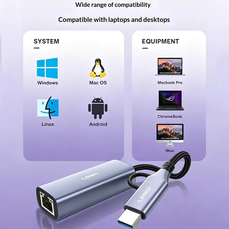 LDNIO RJ-01C USB-C to RJ45 Gigabit Ethernet Adapter 1000Mbps Wired Network Converter for Laptop Desktop -Grey