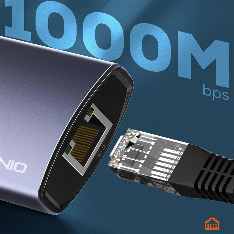 LDNIO DS-124UC USB-A + Type-C to 3-Port USB 3.0 RJ45 Gigabit Ethernet Splitter Hub for Laptop PC - Grey