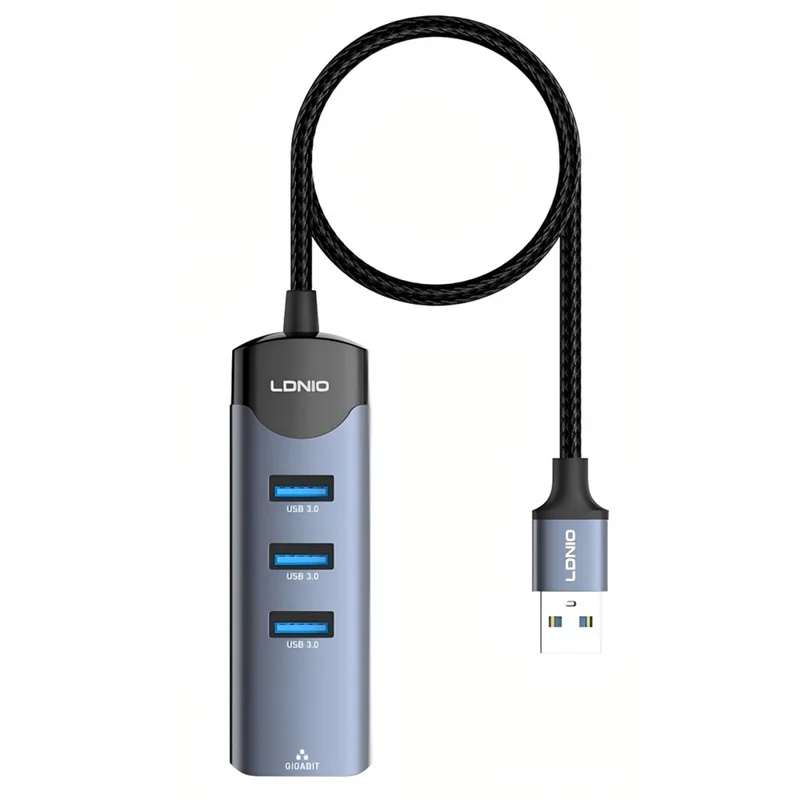 LDNIO DS-134U USB-A to 4-Port USB 3.0 Hub with 1.2m Cable 5Gbps High Speed Data Transfer Adapter - Grey