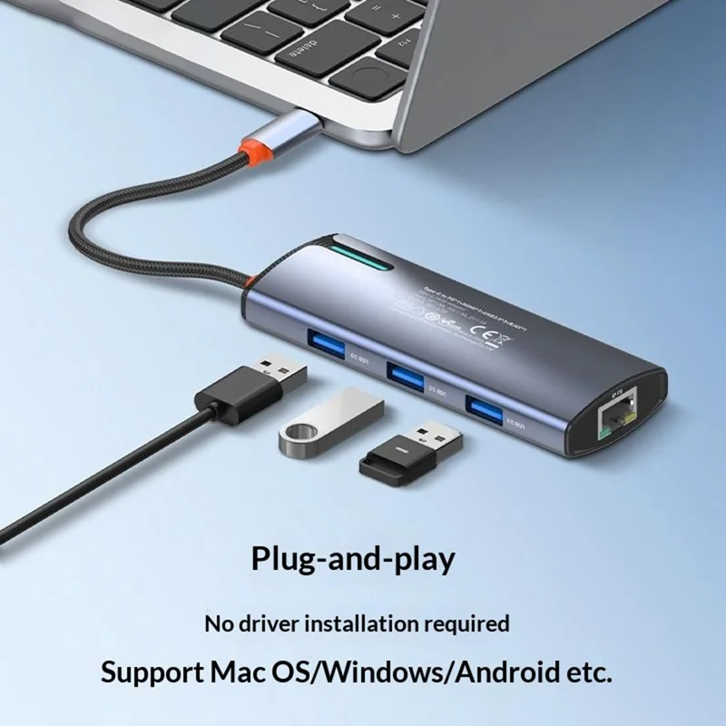 LDNIO DS-16U USB-C Hub 6 in 1 Docking Station with PD 100W Fast Charging Gigabit Ethernet 4x USB Ports - Grey