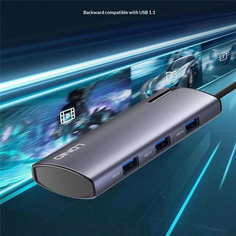 LDNIO DS-16U USB-C Hub 6 in 1 Docking Station with PD 100W Fast Charging Gigabit Ethernet 4x USB Ports - Grey