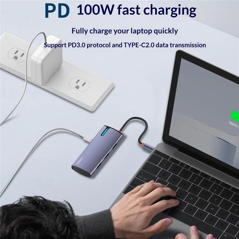 LDNIO DS-17H USB-C Hub 7 in 1 4K HD PD 100W Schnellladefunktion USB3.0 SD TF Kartenleser - Grau