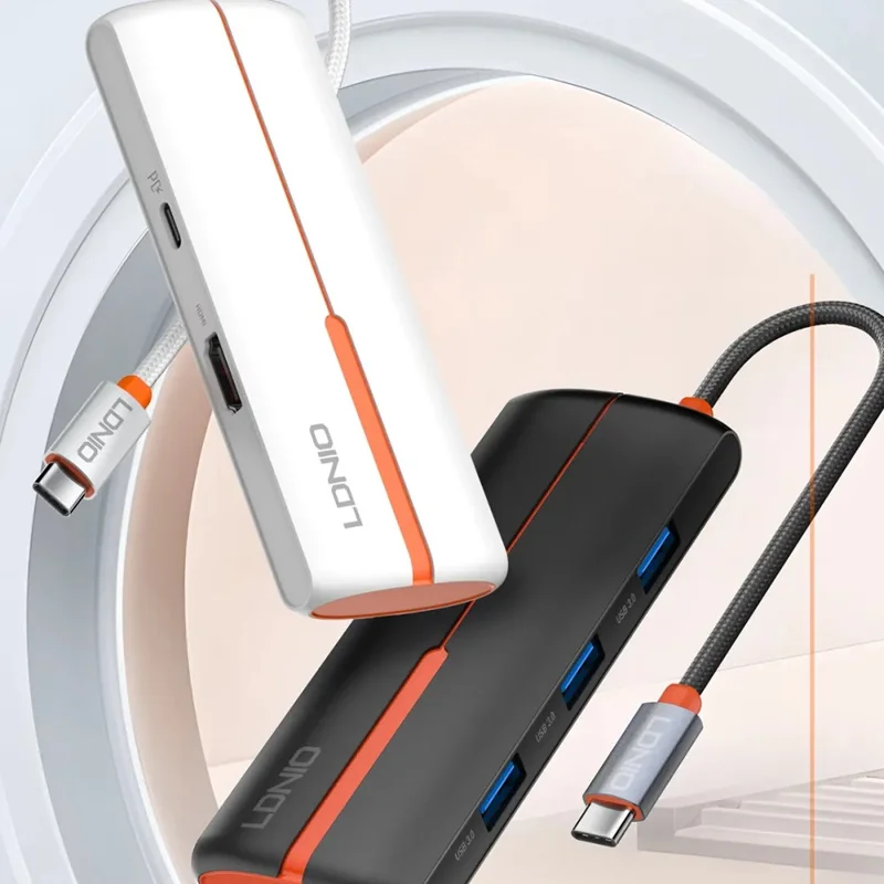 LDNIO DS-25H Type-C Hub 5 in 1 HD 4K 30Hz PD 100W Fast Charging 3 USB3.0 Splitter Adapter - Black