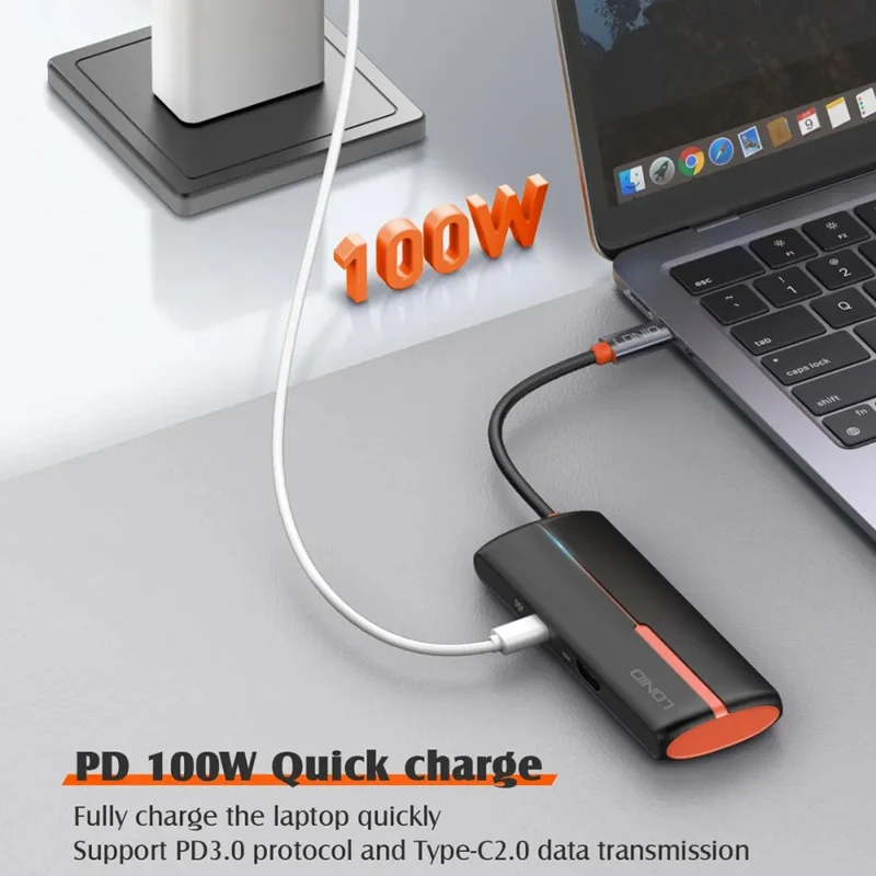 LDNIO DS-25H Type-C Hub 5 in 1 HD 4K 30Hz PD 100W Fast Charging 3 USB3.0 Splitter Adapter - Black