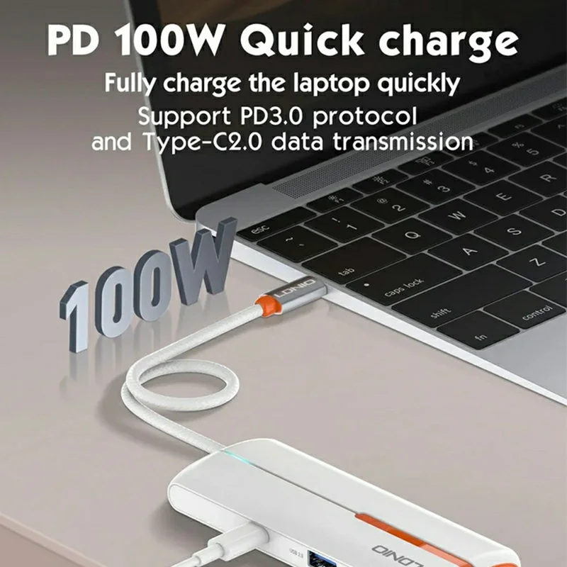 LDNIO DS-26U 6 in 1 USB-C Hub Dock 1000Mbps Ethernet + PD 100W Fast Charging + 3 5Gbps USB 3.0 + USB 2.0 Type-C Adapter - Black