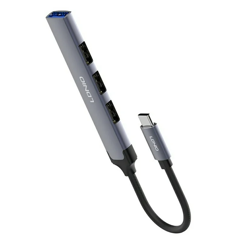 LDNIO DS-34U 4 in 1 USB-C Hub Type-C to USB 3.0 + 3 USB 2.0 Adapter for Laptop Desktop - Grey