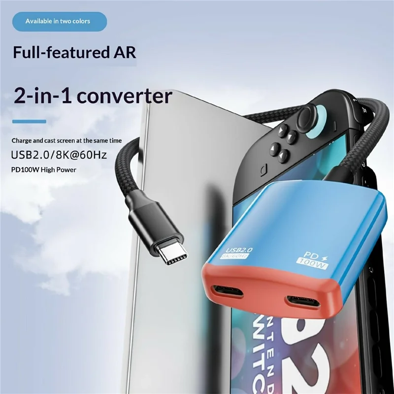 D0249 Type-C Hub 2 in 1 Converter 100W PD Snelle Opladen 8K@60Hz HD Weergave voor AR-bril Gamingconsole - Rood / Blauw