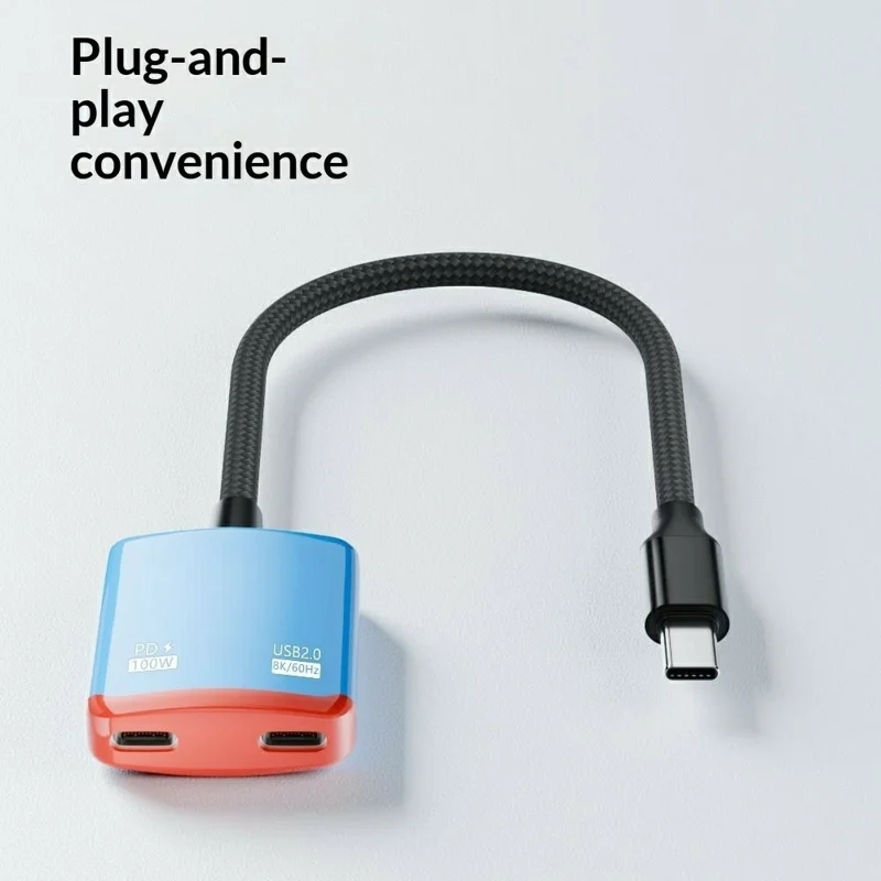D0249 Type-C Hub 2 in 1 Converter 100W PD Snelle Opladen 8K@60Hz HD Weergave voor AR-bril Gamingconsole - Rood / Blauw