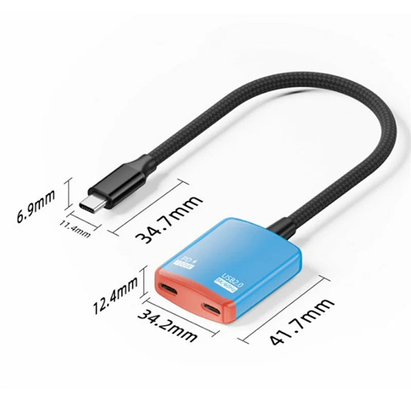 D0249 Type-C Hub 2 in 1 Converter 100W PD Snelle Opladen 8K@60Hz HD Weergave voor AR-bril Gamingconsole - Rood / Blauw
