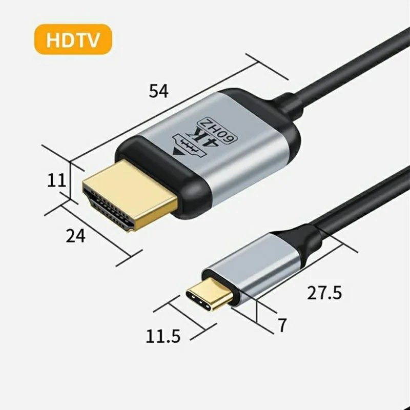 HD023 1,8 m Type-C till HD-kabel 4K@60Hz videoadapter för MacBook iPad Android – Svart
