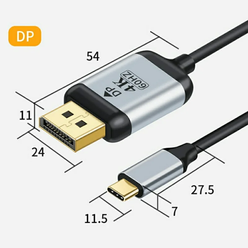 HD022 1,8 m Type-C naar DP-kabel 4K@60Hz DP1.4 standaard videoadapterkabel voor MacBook iPad Android - Zwart