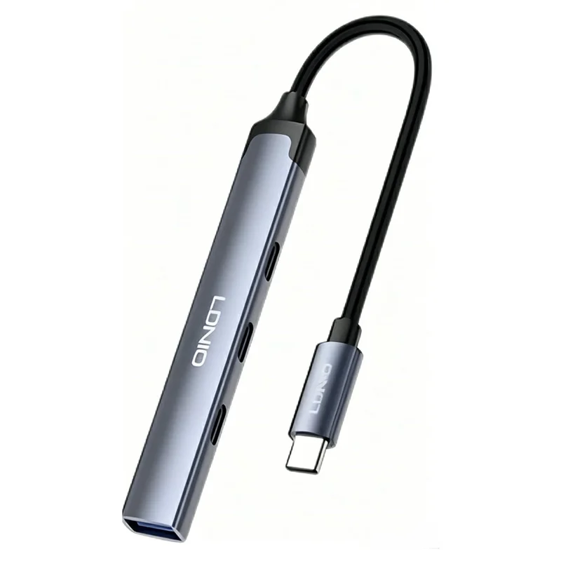 LDNIO DS-74C Concentrador USB-C de 4 en 1, Adaptador USB 3.0 + 3x Type-C 2.0 para Portátil, Tablet y Teléfono - Gris