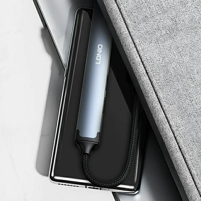 LDNIO DS-74C Concentrador USB-C de 4 en 1, Adaptador USB 3.0 + 3x Type-C 2.0 para Portátil, Tablet y Teléfono - Gris