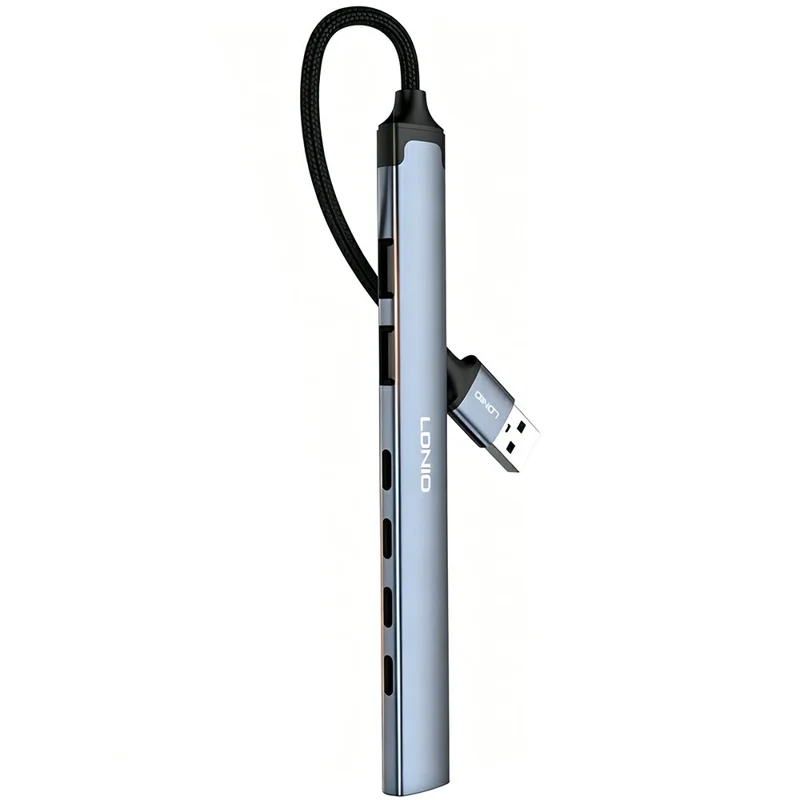 LDNIO DS-87U 7 в 1 концентратор USB-A, алюминиевый сплав, USB 3.0 + 2x USB 2.0 + 4x Type-C 2.0, разветвитель — серый