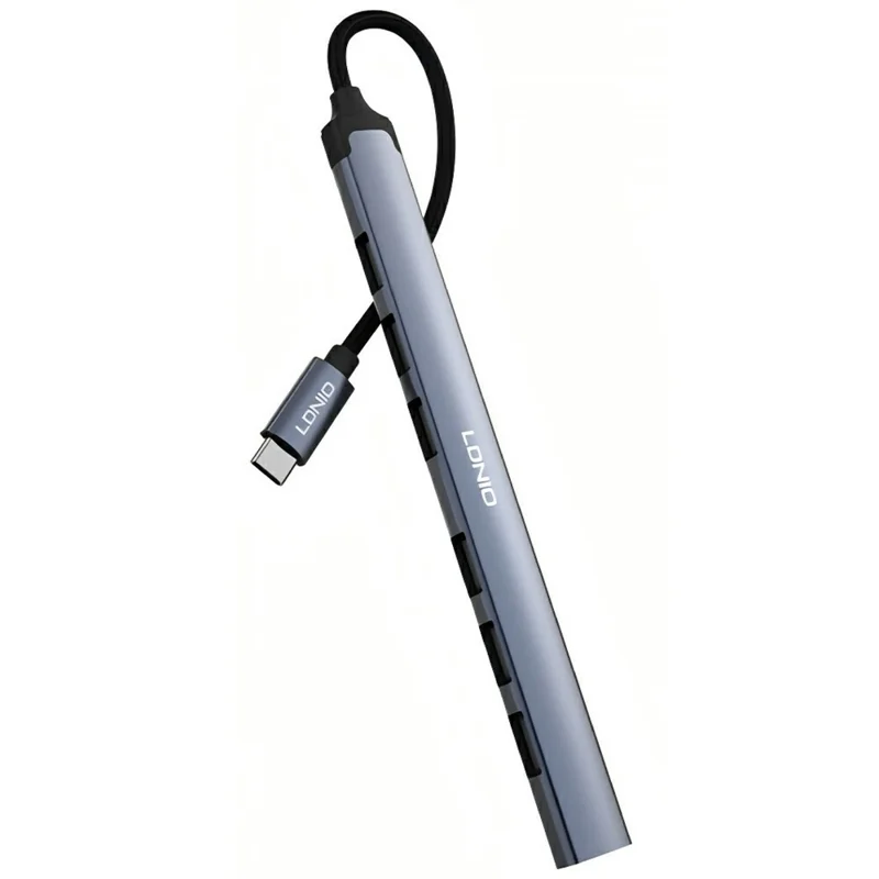 LDNIO DS-97C алюминиевый сплав Type-C хаб 7 в 1 USB-C на USB3.0 + 6x USB2.0 разветвитель-адаптер — серый