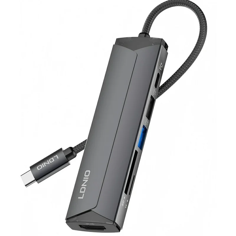 LDNIO DS-56H USB-C Hub 6 in 1 Docking Station 4K HD PD 100W Fast Charging USB 3.0 / 2.0 SD TF Card Reader - Grey