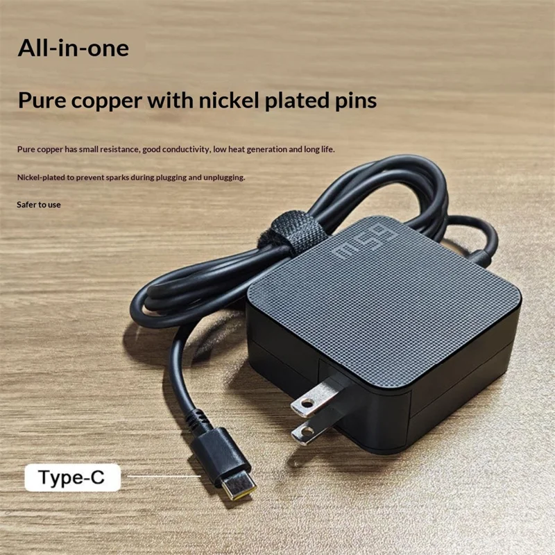 65W USB-C Power Adapter for Lenovo Dell HP Huawei 20V 3.25A Type-C Laptop Charger with 1.5m Cable - US Plug