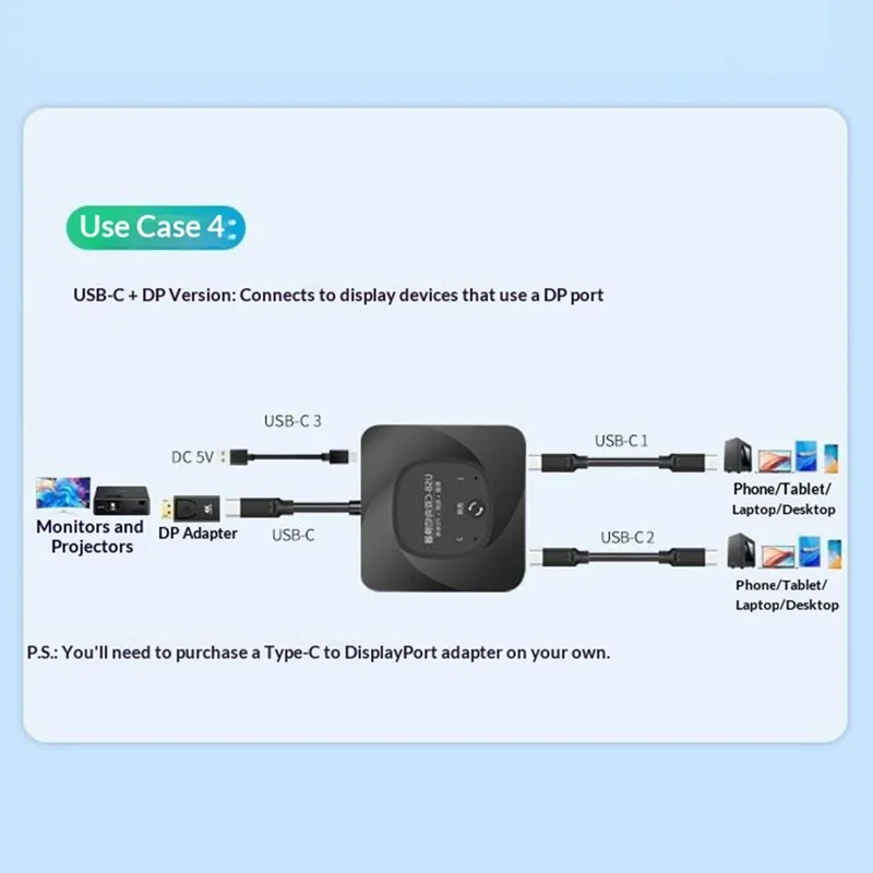 C-HD019 USB-C Switch 2-in-1 Out Bidirectional Converter 8K 60Hz 10Gbps Data Transfer 100W PD Charging - Black