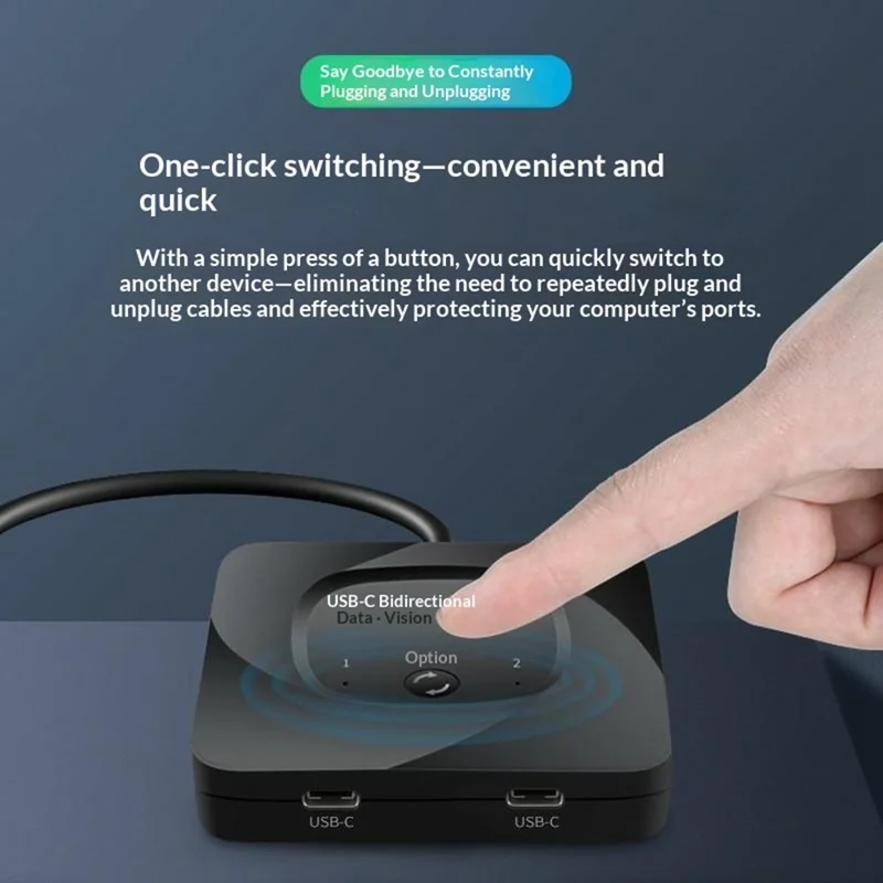 C-HD019 USB-C Switch 2-in-1 Out Bidirectional Converter 8K 60Hz 10Gbps Data Transfer 100W PD Charging - Black