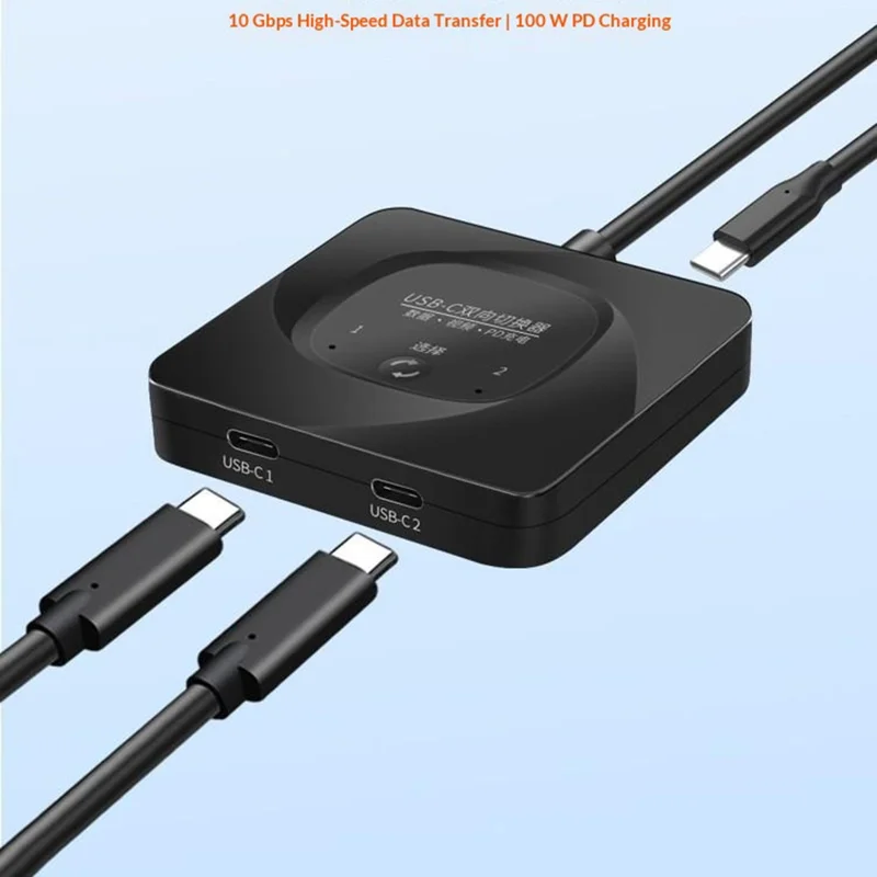 C-HD019 USB-C Switch 2-in-1 Out Bidirectional Converter 8K 60Hz 10Gbps Data Transfer 100W PD Charging - Black