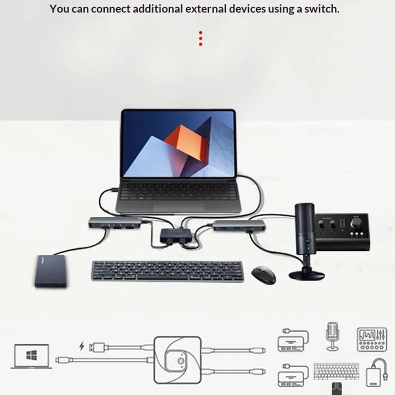 C-HD019 USB-C Switch 2-in-1 Out Bidirectional Converter 8K 60Hz 10Gbps Data Transfer 100W PD Charging - Black