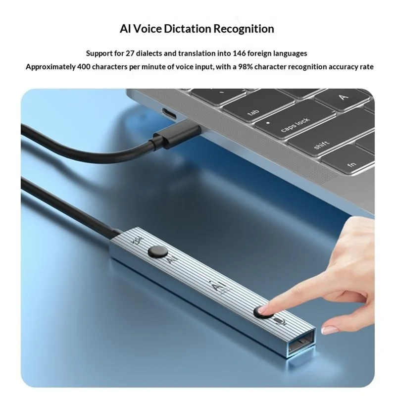 YCE V323 5-in-1 AI Voice Hub Type-C to 3 USB 2.0 Translator 146 Languages Real-time Translation - Grey