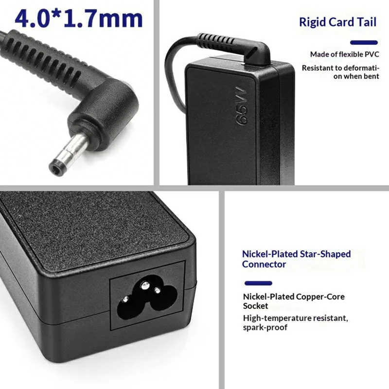 65W Laptop Charger 20V 3.25A for Lenovo IdeaPad 3 / IdeaPad 5 / Flex 5 Power Adapter 4.0x1.7mm - EU Plug