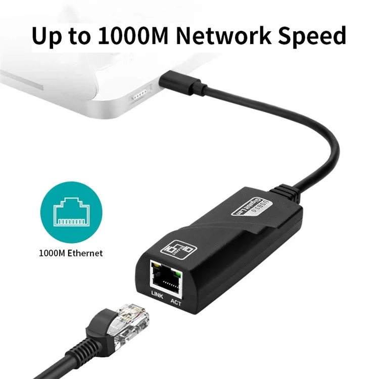 JSM USB 3.1 Type-C à RJ45 Gigabit Ethernet 1000 Mbps Adaptateur de Connecteur Réseau