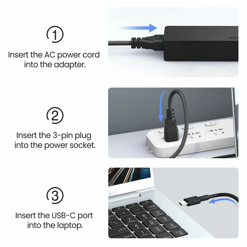 شاحن 65 واط يو إس بي-سي لهواوي HP ديل لينوفو ثينك باد يوغا كروم بوك لابتوب محول طاقة - قابس الاتحاد الأوروبي
