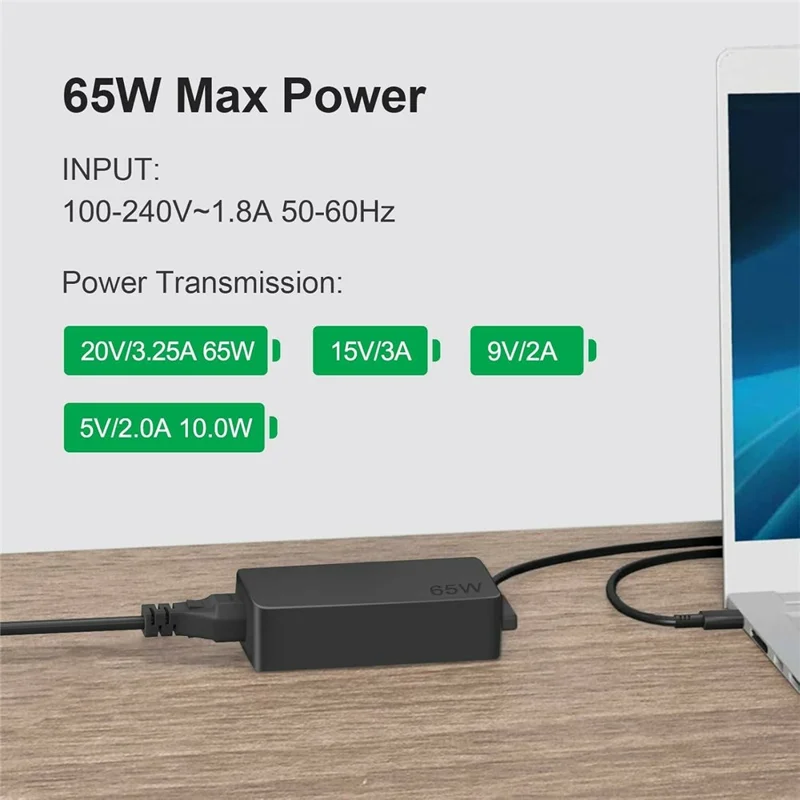 شاحن 65 واط يو إس بي-سي لهواوي HP ديل لينوفو ثينك باد يوغا كروم بوك لابتوب محول طاقة - قابس الاتحاد الأوروبي
