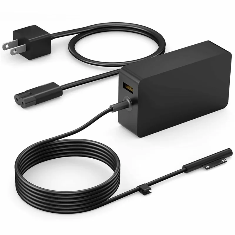 65W Laptop Charger for Microsoft Surface Pro 11  /  10  /  9  /  8  /  7 15V  /  4A Power Adapter with 5V  /  1A USB Port - US Plug