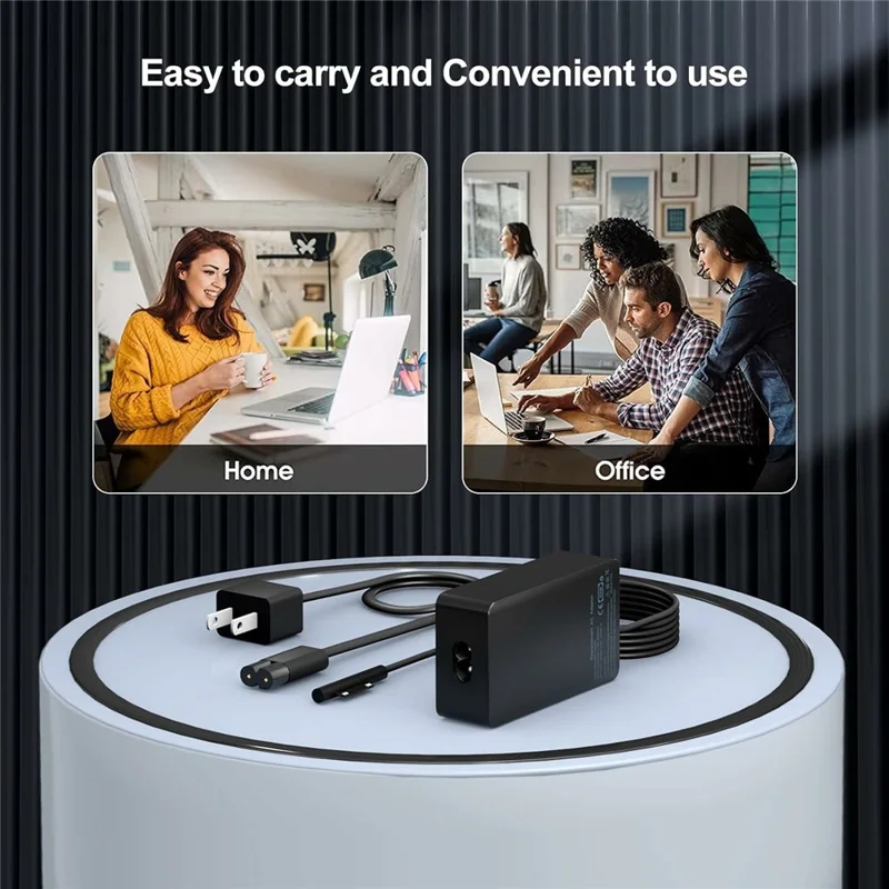 65W Laptop Charger for Microsoft Surface Pro 11  /  10  /  9  /  8  /  7 15V  /  4A Power Adapter with 5V  /  1A USB Port - US Plug