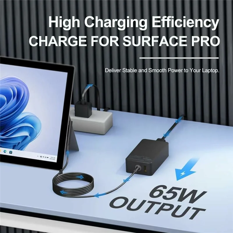 65W Laptop Charger for Microsoft Surface Pro 11  /  10  /  9  /  8  /  7 15V  /  4A Power Adapter with 5V  /  1A USB Port - US Plug