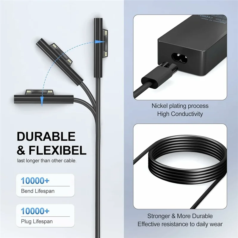 65W Laptop Charger for Microsoft Surface Pro 11  /  10  /  9  /  8  /  7 15V  /  4A Power Adapter with 5V  /  1A USB Port - US Plug