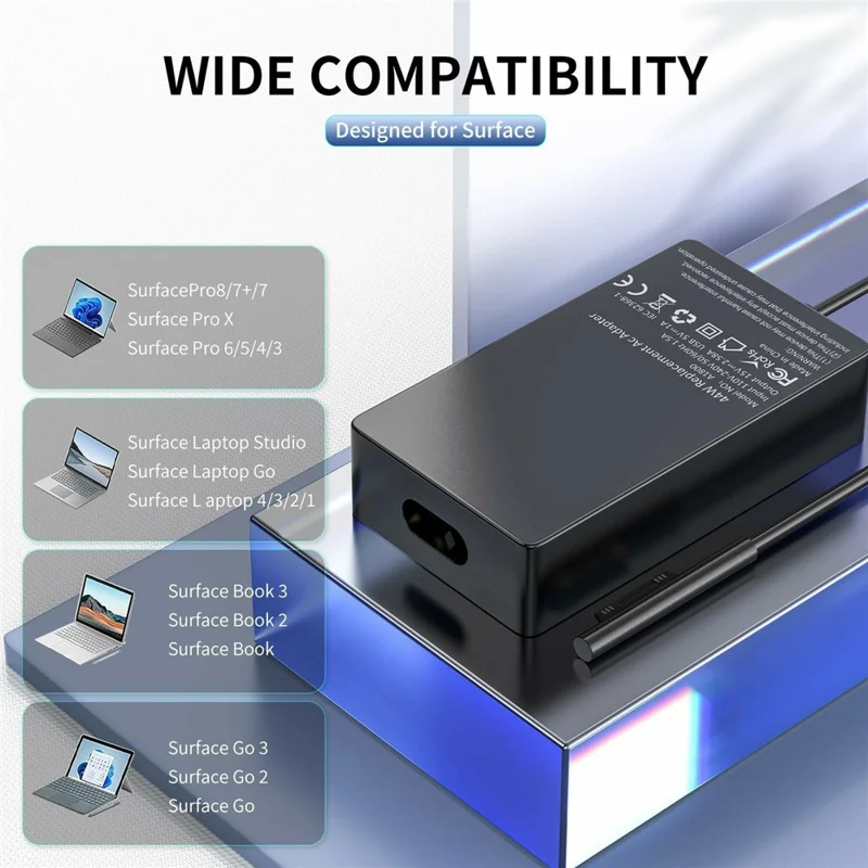 44W Laptop Charger for Microsoft Surface Pro 3 / 4 / 5 / 6 / 7 15V / 2.58A Power Adapter with 5V / 1A USB Port - US Plug