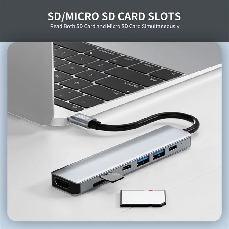 ENKAY HAT PRÍNCIPE Estación de concentrador de extensión Type-C a salida de vídeo HD 4K + Puerto PD de 87 W + 2 ranuras de lector de tarjetas de memoria + USB 2.0 + USB 3.0 + Puerto USB-C para computadora portátil