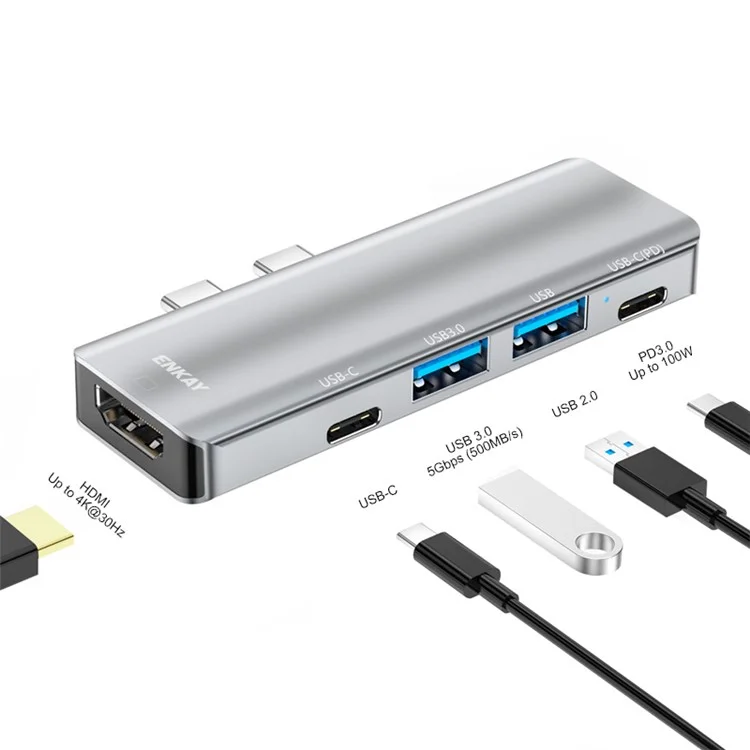 ENKAY HAT PRINCE Portas do Tipo c Tipas Curso de Previsão USB-C Para USB3.0+USB2.0+USB-C+HD 4k+adaptador de Carregamento em pd Para MacBook Pro / ar