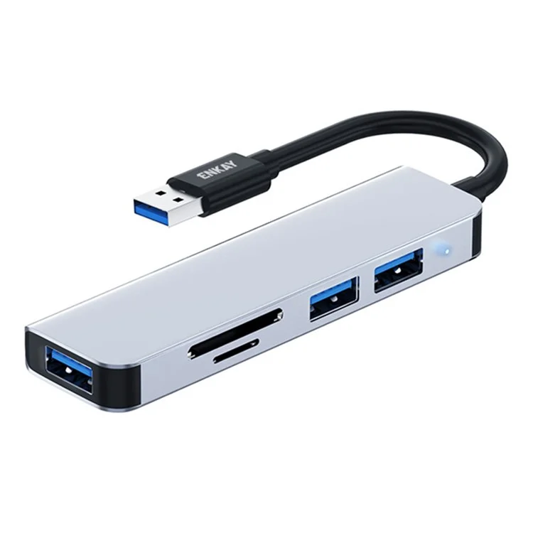 ENKAY HAT PRINCE 5-in-1 USB Hub  Multi-Port Adapter Converter to USB3.0 + 2xUSB2.0 + SD / TF Card Reader for Extended Monitor PC Laptop Desktop