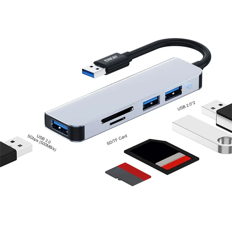 ENKAY HAT PRINCE 5-in-1 USB Hub  Multi-Port Adapter Converter to USB3.0 + 2xUSB2.0 + SD / TF Card Reader for Extended Monitor PC Laptop Desktop