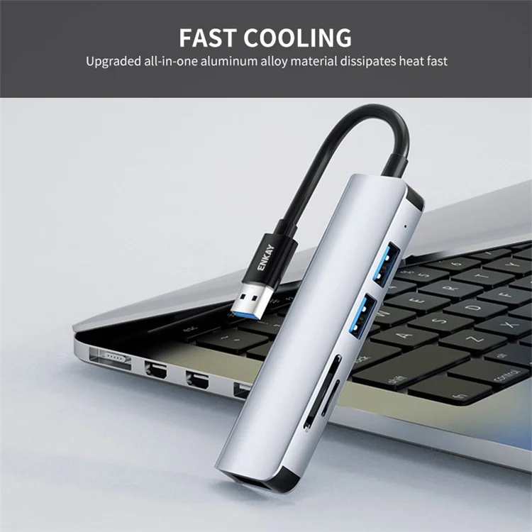 ENKAY HAT PRINCE 5-in-1 USB Hub  Multi-Port Adapter Converter to USB3.0 + 2xUSB2.0 + SD / TF Card Reader for Extended Monitor PC Laptop Desktop
