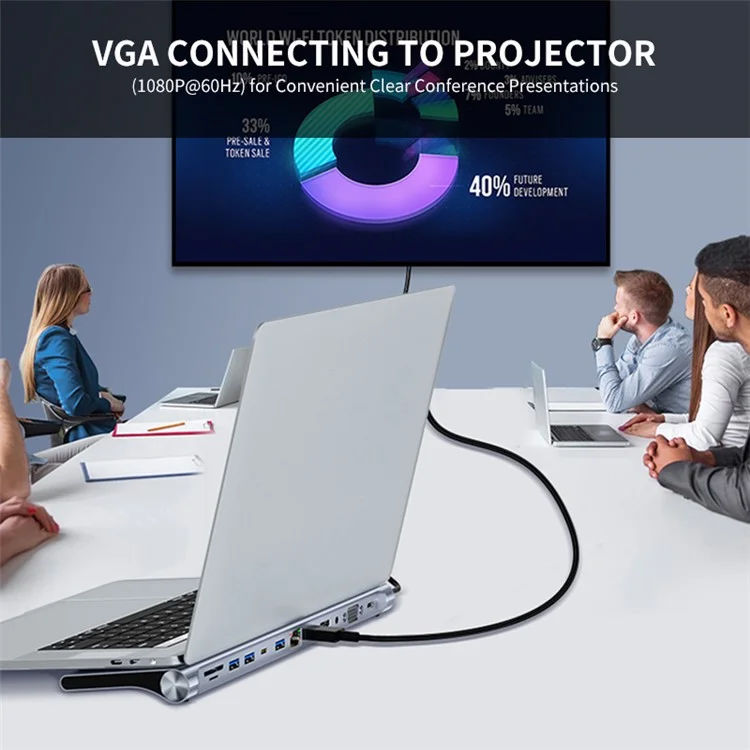 Junsunmay JSM-HUB022 12-в-1 Док-станция Типа c Многопортаторный Концентратор Типа c USB-C в HD + VGA + RJ45 100 Мбит / с + Tf-карта + 3,5 мм Аудио