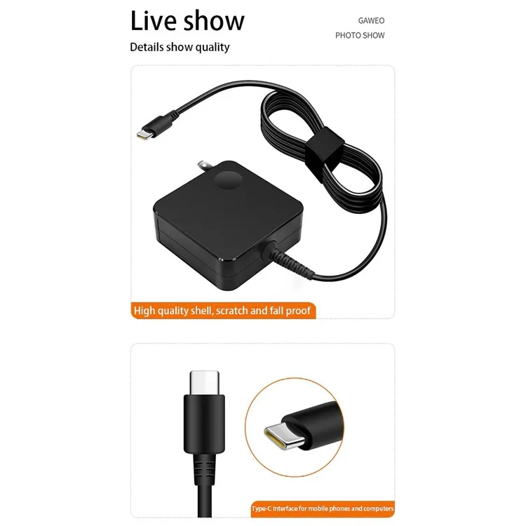 For Lenovo Thinkpad X1 Carbon / Yoga 20V 3.25A 65W USB Type-C AC Laptop Power Adapter 1.8m Cable - EU Plug